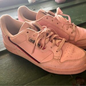 Adidas Blush Pink Trainers with Black and Red Accents